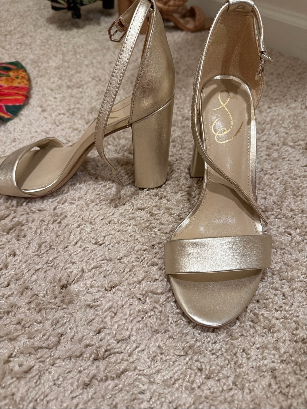 New!!! Sam Edelman - Never Been Worn Satin Metallic Ankle-Strap Heels - Champ - Picture 2 of 4